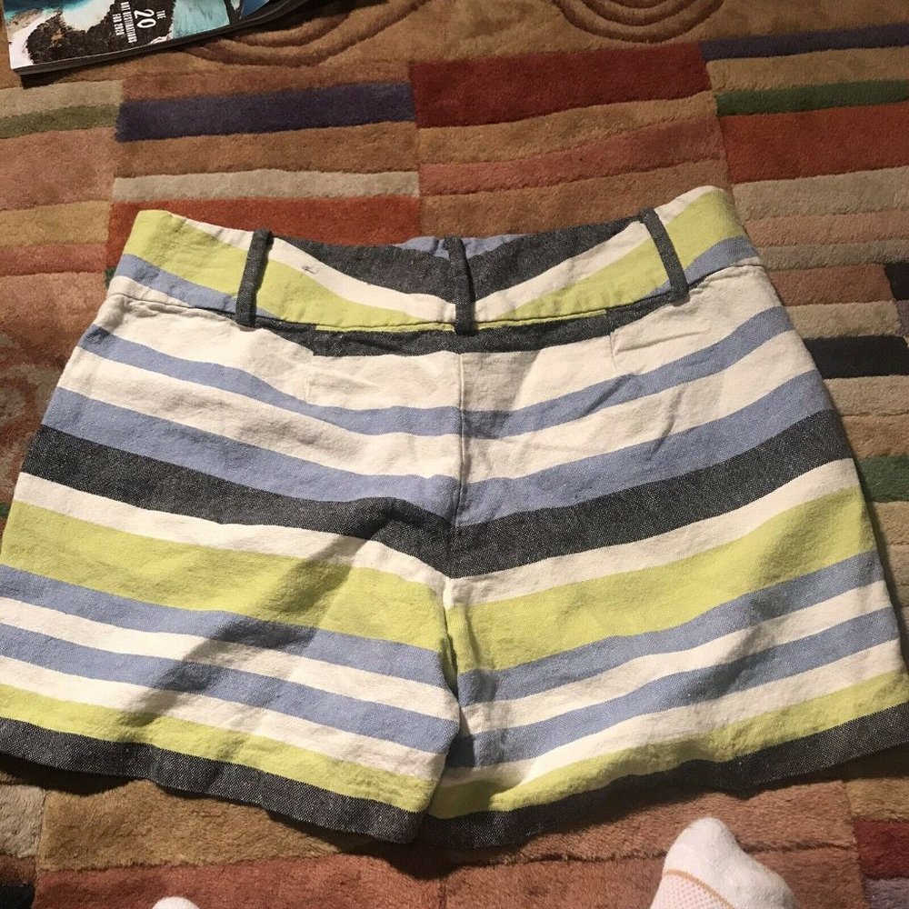 Ann Taylor Womens Shorts 4 Linen Stripes Green